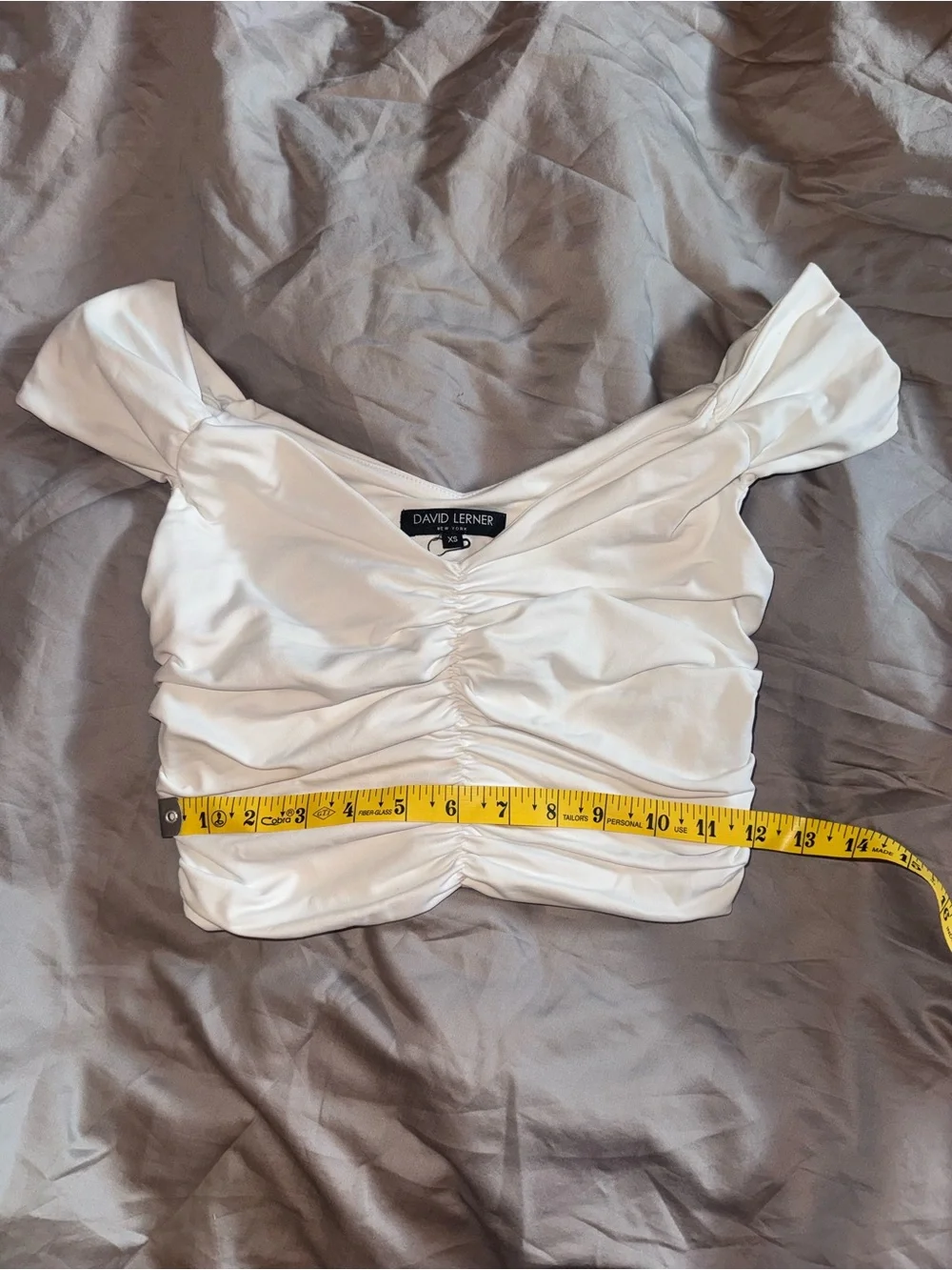 David Lerner White Ruched Off Shoulder Crop Top XS